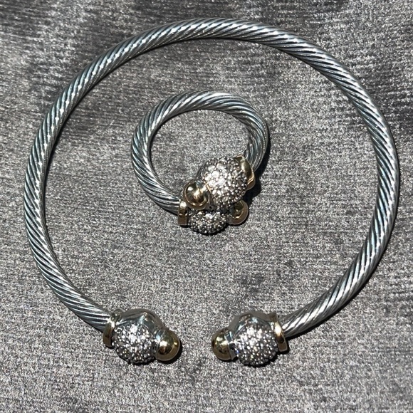 14 k Gold & Sterling Silver Cable Cuff Bracelet and ring set. - Picture 5 of 7